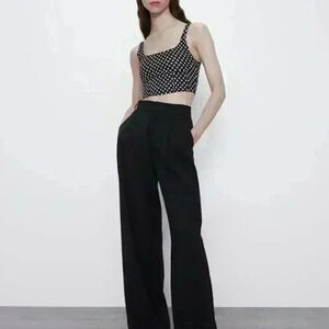 Zara Cropped Jacquard Top Polka Dot Tank | Size Large